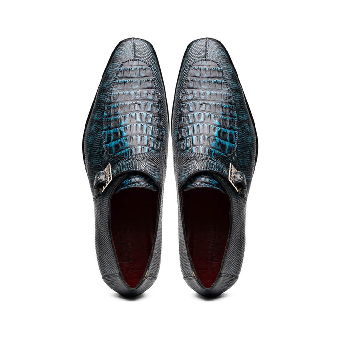 Marco Di Milano Toluca Blue/Black Crocodile & Lizard Monk Strap