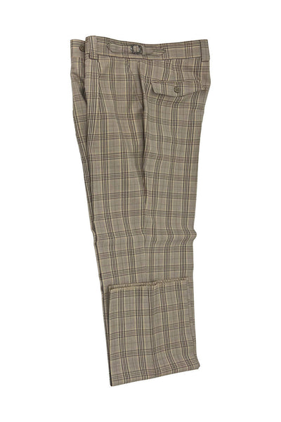 Tiglio Luxe Beige with Brown Windowpane Semi-Wide Leg Wool Marbella Dress Pants TL3119 1   - from alligatorwarehouse.com
