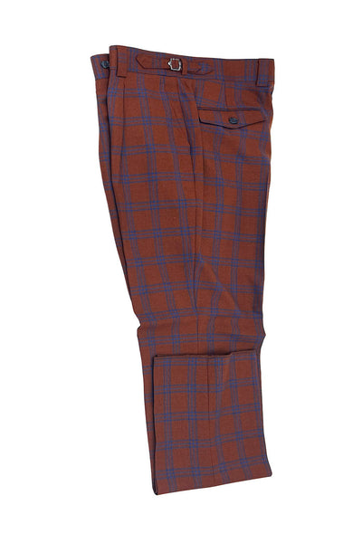 Tiglio Luxe Burnt Orange with Blue Windowpane Semi-Wide Leg Wool Marbella Dress Pants TL3302 1   - from alligatorwarehouse.com