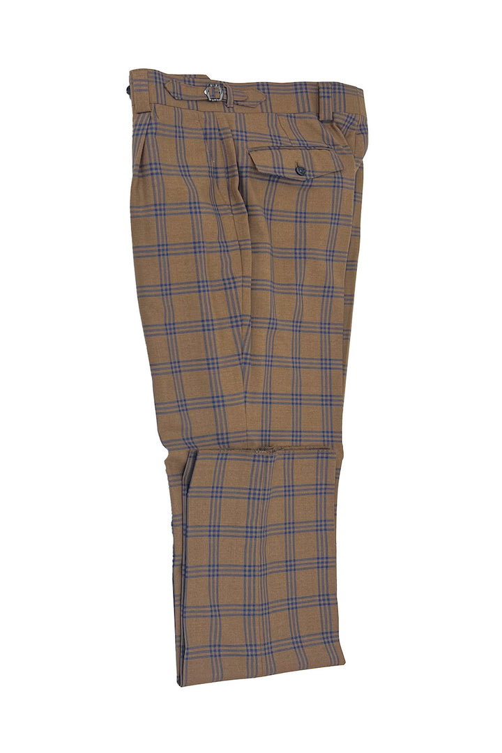 Tiglio Luxe Camel with Blue Windowpane Semi-Wide Leg Wool Marbella Dress Pants TL3304 1   - from alligatorwarehouse.com