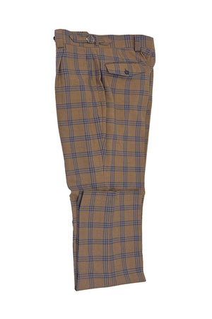 Tiglio Luxe Camel with Blue Windowpane Semi-Wide Leg Wool Marbella Dress Pants TL3304
