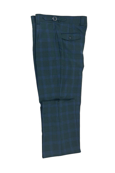 Tiglio Luxe Green With Navy Windowpane Semi-Wide Leg Wool Marbella Dress Pants TL3306 1   - from alligatorwarehouse.com