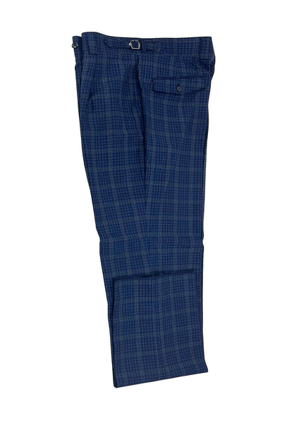 Tiglio Luxe Light Navy with Green Windowpane and Mini Check Semi-Wide Leg Wool Marbella Dress Pants TL3329 1   - from alligatorwarehouse.com
