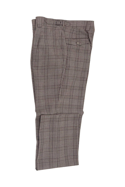 Tiglio Luxe Taupe with Burgundy Windowpane Semi-Wide Leg Wool Marbella Dress Pants TL3331 1   - from alligatorwarehouse.com