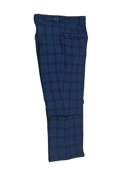 Tiglio Luxe Denim Blue with Red and Black Windowpanes Semi-Wide Leg Wool Marbella Dress Pants TL3361 1   - from alligatorwarehouse.com