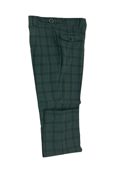 Tiglio Luxe Hunter Green with Black Windowpane Semi-Wide Leg Wool Marbella Dress Pants TL3362 1   - from alligatorwarehouse.com
