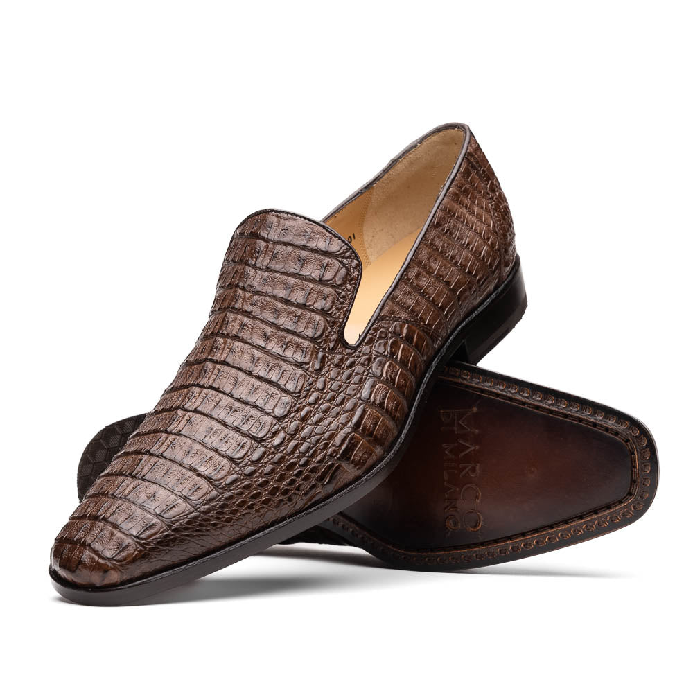 Marco Di Milano Trento Caiman Brown  Crocodile Slip-on Loafers 