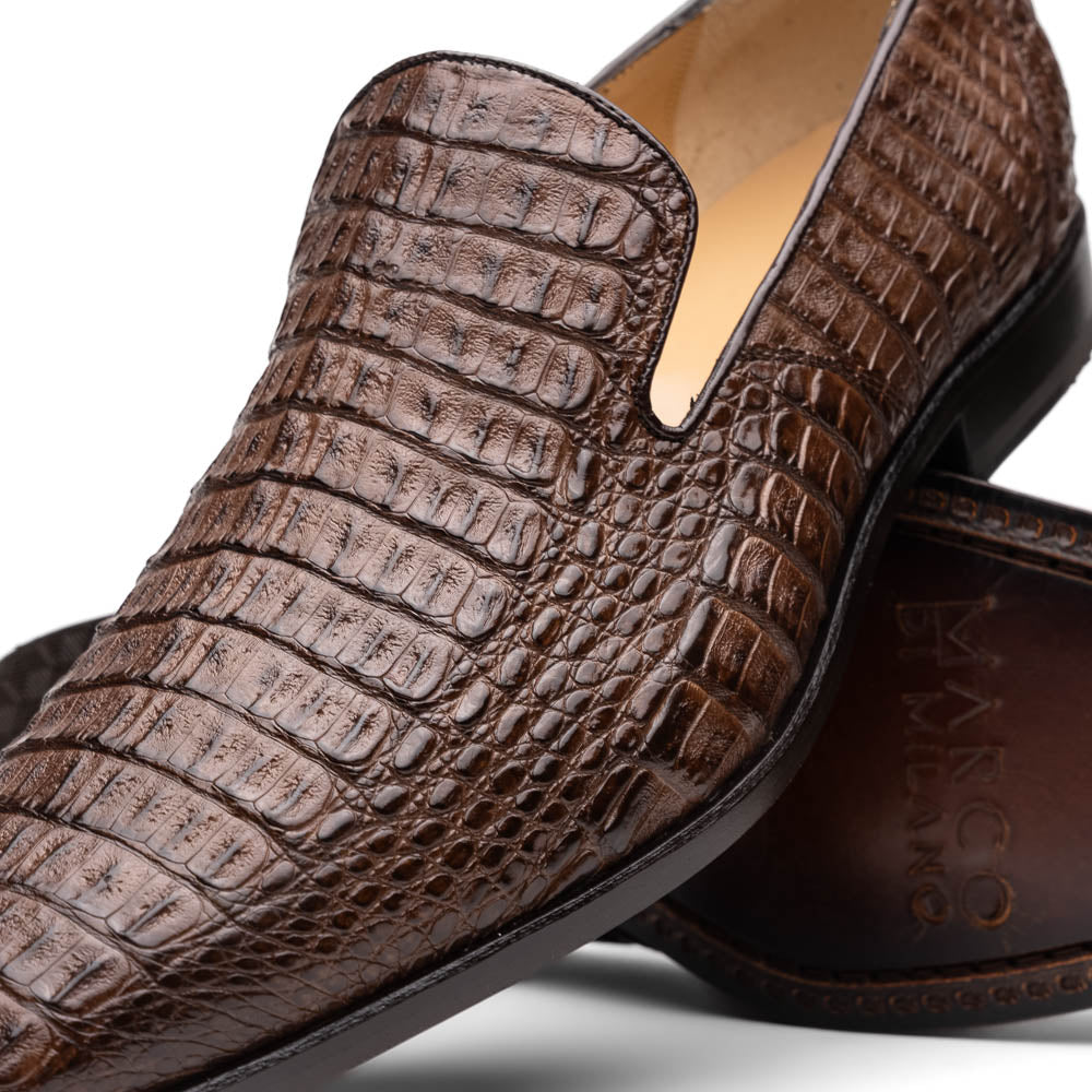 Marco Di Milano Trento Caiman Brown  Crocodile Slip-on Loafers 