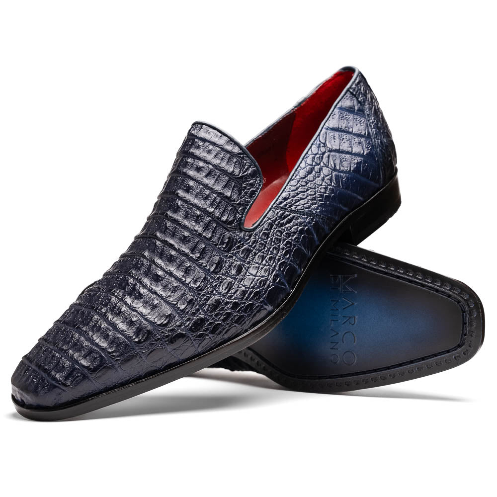 Marco Di Milano Trento Caiman Navy Crocodile Slip-on Loafers