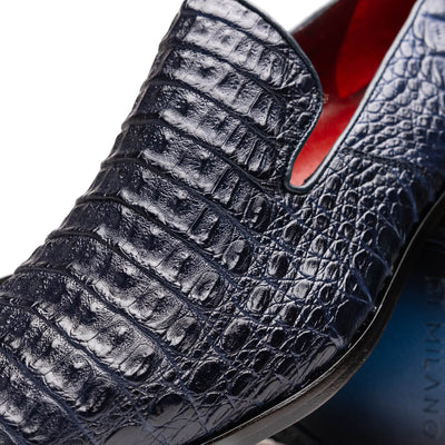Marco Di Milano Trento Caiman Navy Crocodile Slip-on Loafers