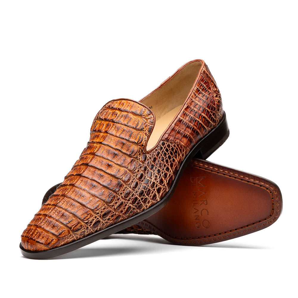 Marco Di Milano Trento Caiman Cognac Crocodile Slip-on Loafers 