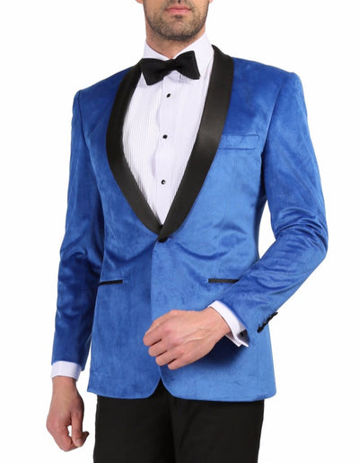 Mens 1 Button Velvet Tuxedo Dinner Jacket in Royal Blue 1 8368C-9  - from alligatorwarehouse.com