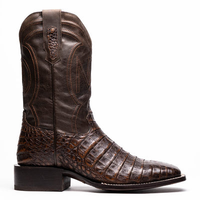 Marco Di Milano Tuscon Aged Brown Caiman Crocodile Square Toe Cowboy Boots 2   - from alligatorwarehouse.com
