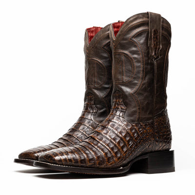 Marco Di Milano Tuscon Aged Brown Caiman Crocodile Square Toe Cowboy Boots 3   - from alligatorwarehouse.com