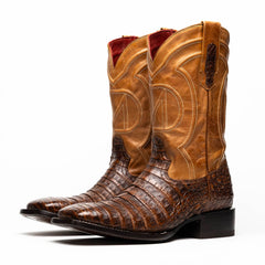 Marco Di Milano Tuscon Aged Maple Caiman Crocodile Square Toe Cowboy Boots