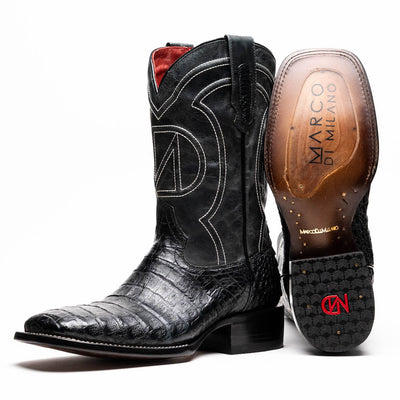Marco Di Milano Tuscon Black Caiman Crocodile Square Toe Cowboy Boots 1   - from alligatorwarehouse.com