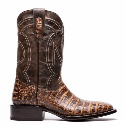 Marco Di Milano Tuscon Stone Brown Caiman Crocodile Square Toe Cowboy Boots 2   - from alligatorwarehouse.com