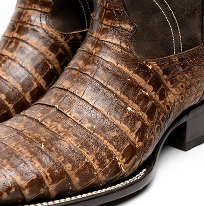 Marco Di Milano Tuscon Stone Brown Caiman Crocodile Square Toe Cowboy Boots 4   - from alligatorwarehouse.com
