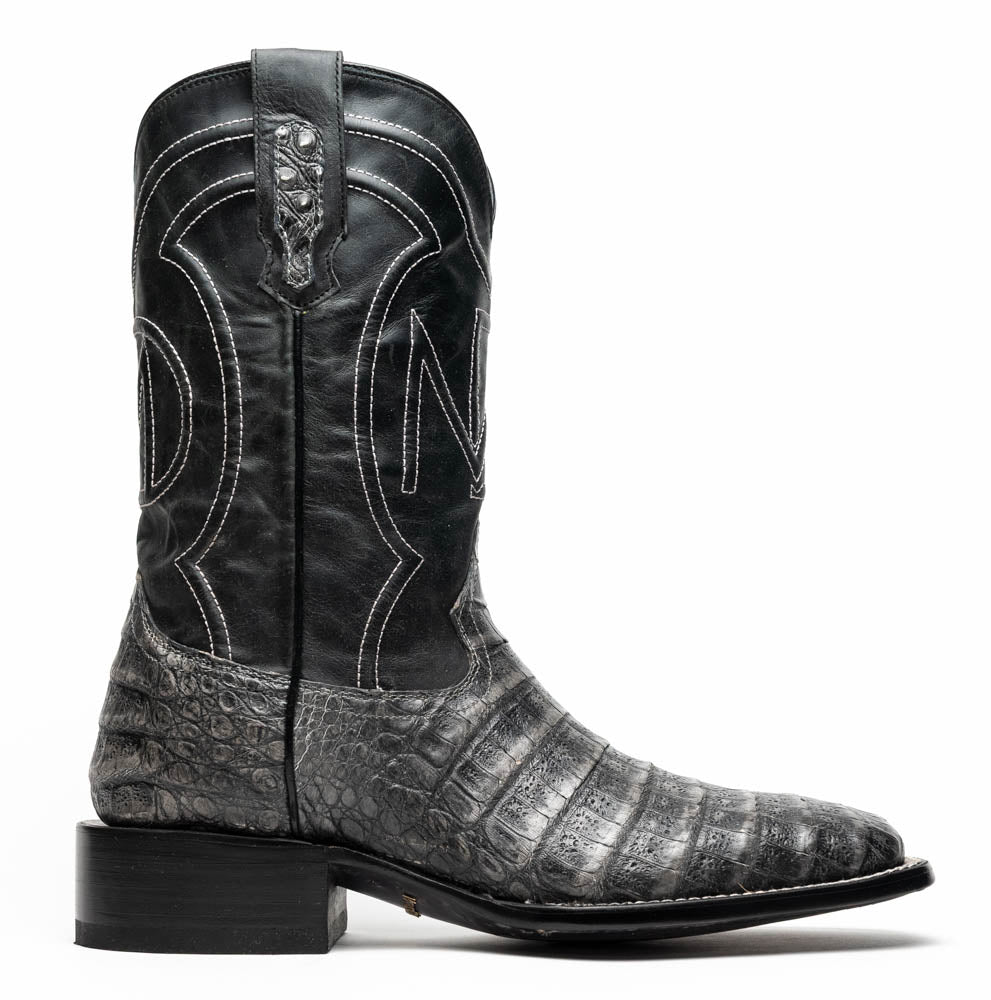 Marco Di Milano Tuscon Stone Gray Caiman Crocodile Square Toe Cowboy Boots