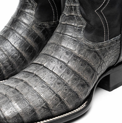 Marco Di Milano Tuscon Stone Gray Caiman Crocodile Square Toe Cowboy Boots 4   - from alligatorwarehouse.com