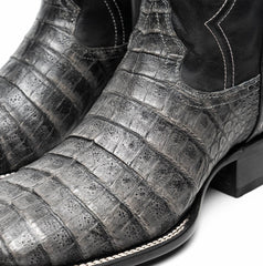 Marco Di Milano Tuscon Stone Gray Caiman Crocodile Square Toe Cowboy Boots