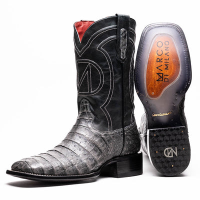 Marco Di Milano Tuscon Stone Gray Caiman Crocodile Square Toe Cowboy Boots 1   - from alligatorwarehouse.com