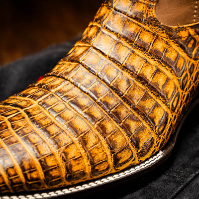 Marco Di Milano Tuscon Mustard Brown Caiman Square Toe Cowboy Boots 7   - from alligatorwarehouse.com