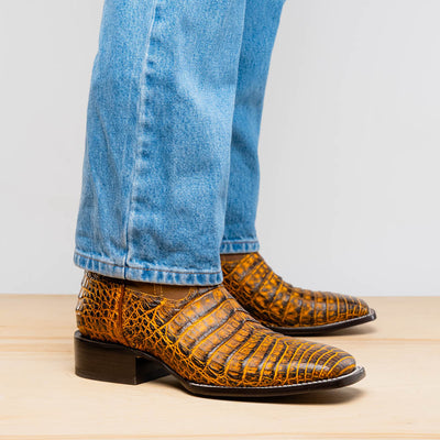 Marco Di Milano Tuscon Mustard Brown Caiman Square Toe Cowboy Boots 9   - from alligatorwarehouse.com