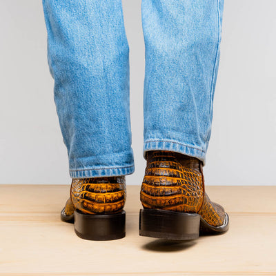 Marco Di Milano Tuscon Mustard Brown Caiman Square Toe Cowboy Boots 11   - from alligatorwarehouse.com