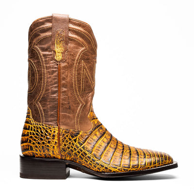 Marco Di Milano Tuscon Mustard Brown Caiman Square Toe Cowboy Boots 2   - from alligatorwarehouse.com