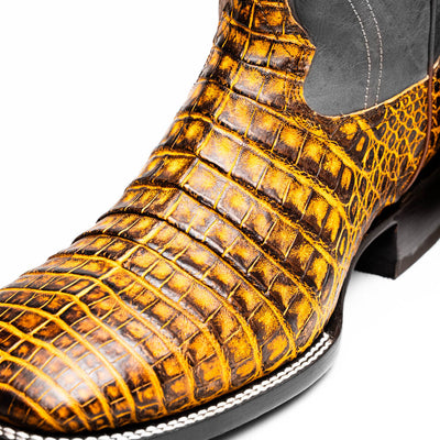 Marco Di Milano Tuscon Mustard Brown Caiman Square Toe Cowboy Boots 3   - from alligatorwarehouse.com