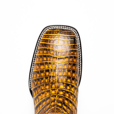 Marco Di Milano Tuscon Mustard Brown Caiman Square Toe Cowboy Boots 4   - from alligatorwarehouse.com