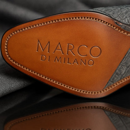 Marco Di Milano Tulum Gray Exotic Crocodile Derby Oxfords