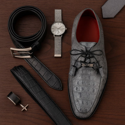 Marco Di Milano Tulum Gray Exotic Crocodile Derby Oxfords