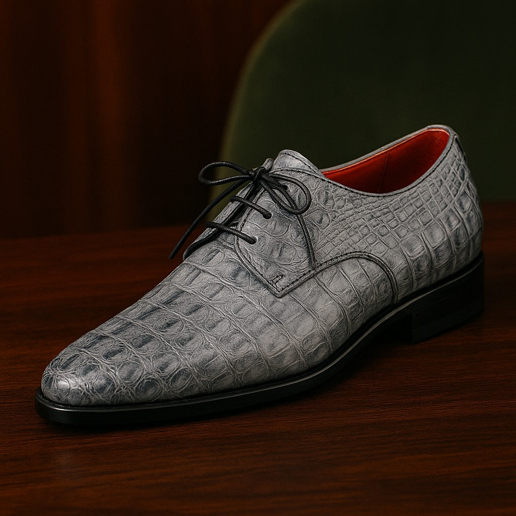 Marco Di Milano Tulum Gray Exotic Crocodile Derby Oxfords
