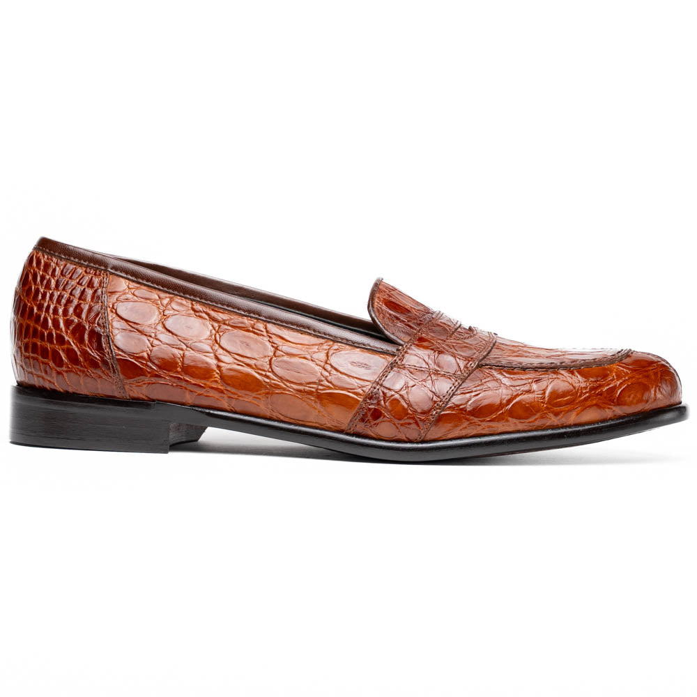 Zelli Tuscany Genuine Caiman Crocodile Penny Loafer in Cognac