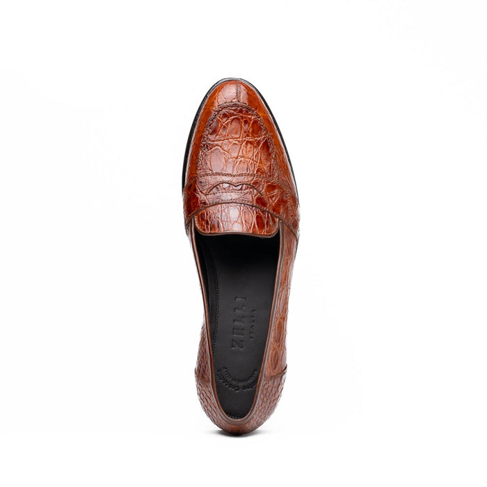 Zelli Tuscany Genuine Caiman Crocodile Penny Loafer in Cognac