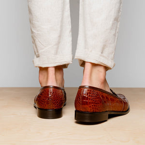 Zelli Tuscany Genuine Caiman Crocodile Penny Loafer in Cognac