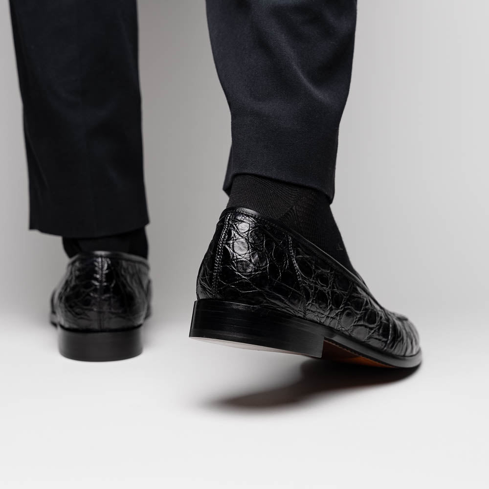 Zelli Tuscany Genuine Caiman Crocodile Penny Loafer in Black