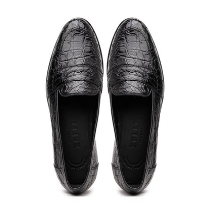 Zelli Tuscany Genuine Caiman Crocodile Penny Loafer in Black