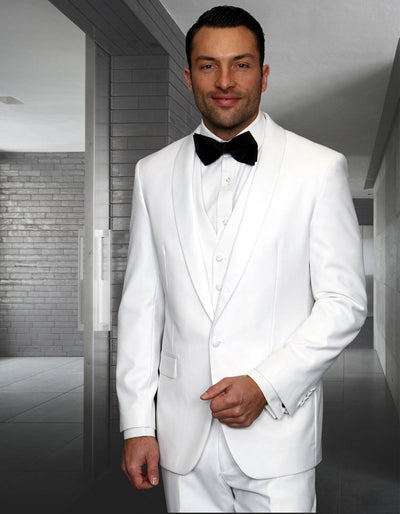 Mens 1 Button Shawl Lapel Vested Wool Tuxedo in White - Mens Slim Fitted Tuxedo 1 2L-2224  - from alligatorwarehouse.com
