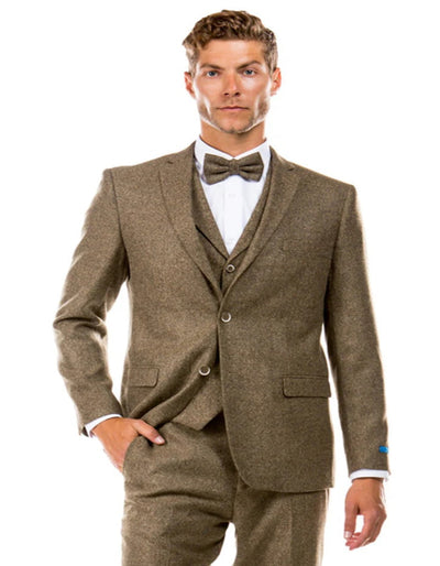 Men's Two Button Vested Vintage Style Tweed Wedding Suit in Tan 1 OR-1068  - from alligatorwarehouse.com