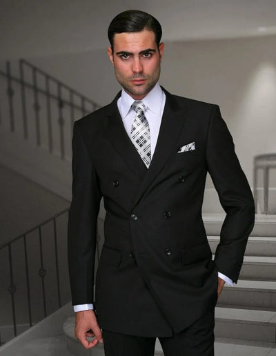 Statement Men's 2-Piece 100% Wool Modern Fit Fashion Suit – Double-Breasted Design 1 TZD-100-BLACK-M-34S  - from alligatorwarehouse.com