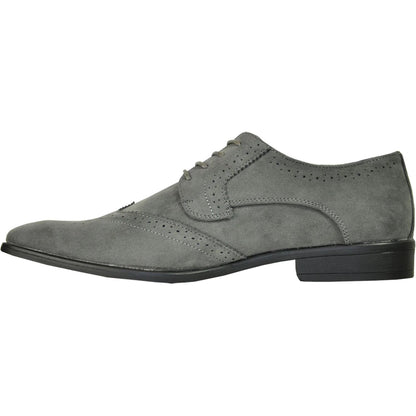 Bravo Mens Vegan Suede Wedding & Prom Wingtip Lace Up Dress Shoe in Grey