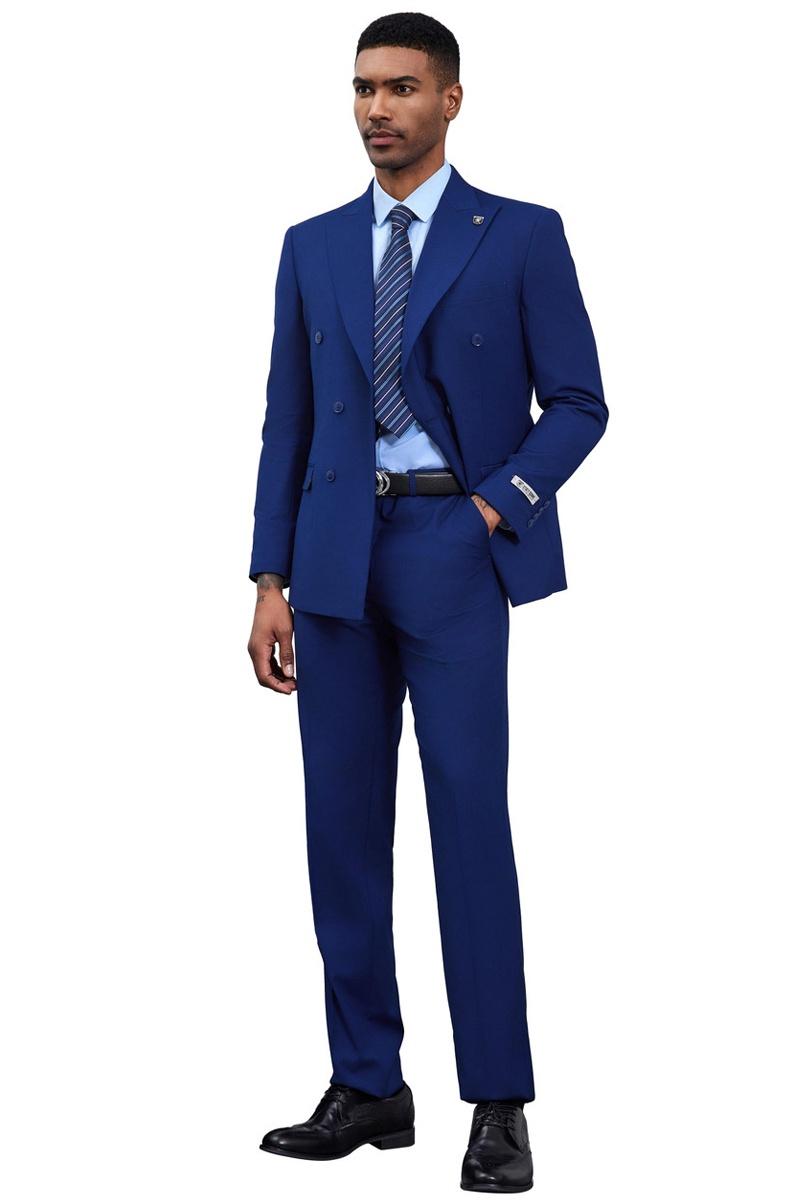 Men's Designer Stacy Adams Classic Double Breasted Suit in Blue