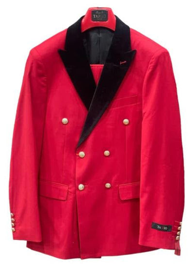 Men's Red Double-Breasted Wedding Tuxedo with Black Velvet Lapel and Gold Buttons - Christmas New Year Suit 5   - from alligatorwarehouse.com