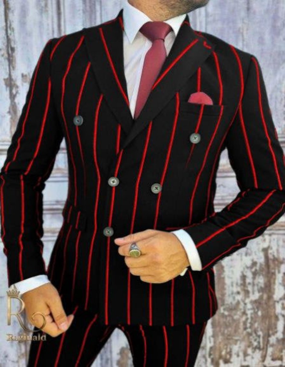 Mens Double Breasted Gangster Six Button Suit in Black