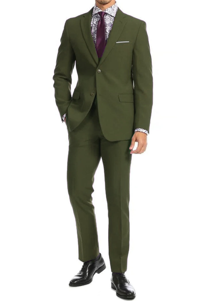 Apollo King Olive Wool Feel Suit: Two-Button Modern Fit