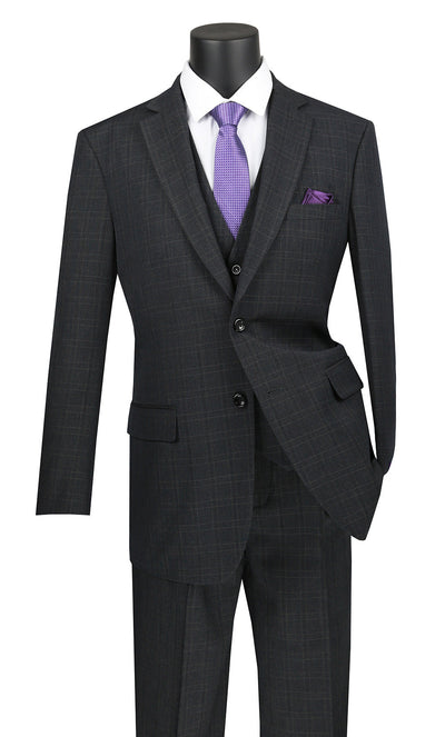 Olympia Collection - Glen Plaid Regular Fit Suit 3 Piece Black 1 SO1V2RW-15_BLACK_42R  - from alligatorwarehouse.com