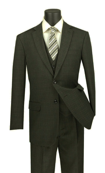 Olympia Collection - Glen Plaid Regular Fit Suit 3 Piece Olive 1 SO1V2RW-15_OLIVE_44R  - from alligatorwarehouse.com